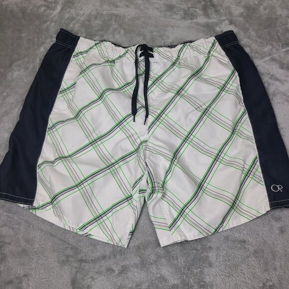 Op Ocean Pacific Swimsuit Board Shorts Men 3XL Black‎ White Green Gray Plaid - Picture 1 of 9